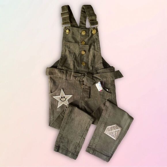 Boutique, Girls, Army Green, Sparkle Patchwork, Skinny Leg Overalls - Picture 1 of 12